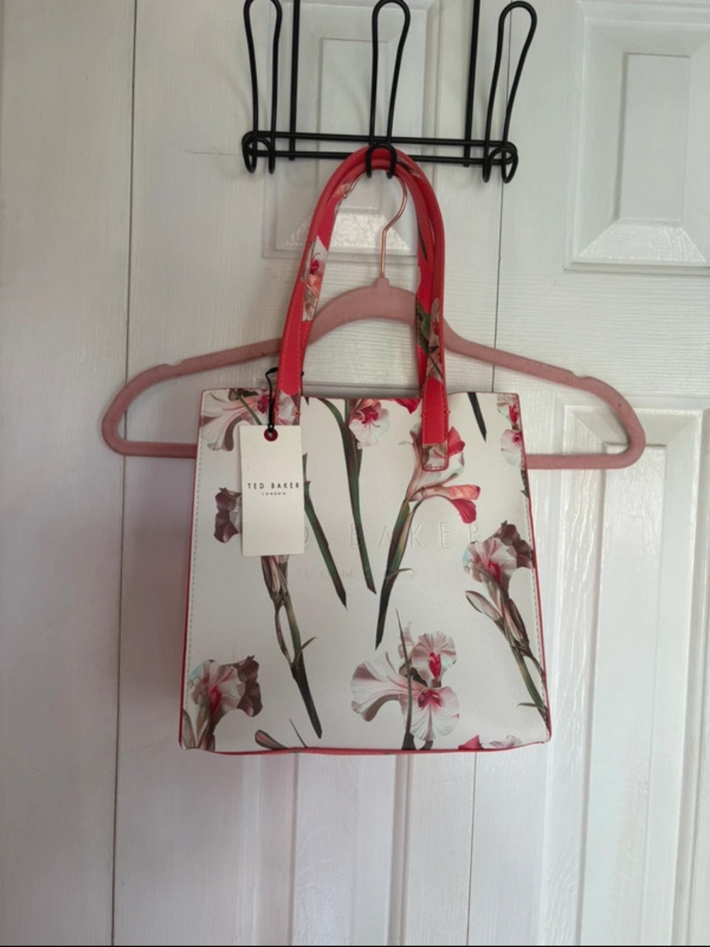 Ted Baker Cream Floral Tote with Pink Trim